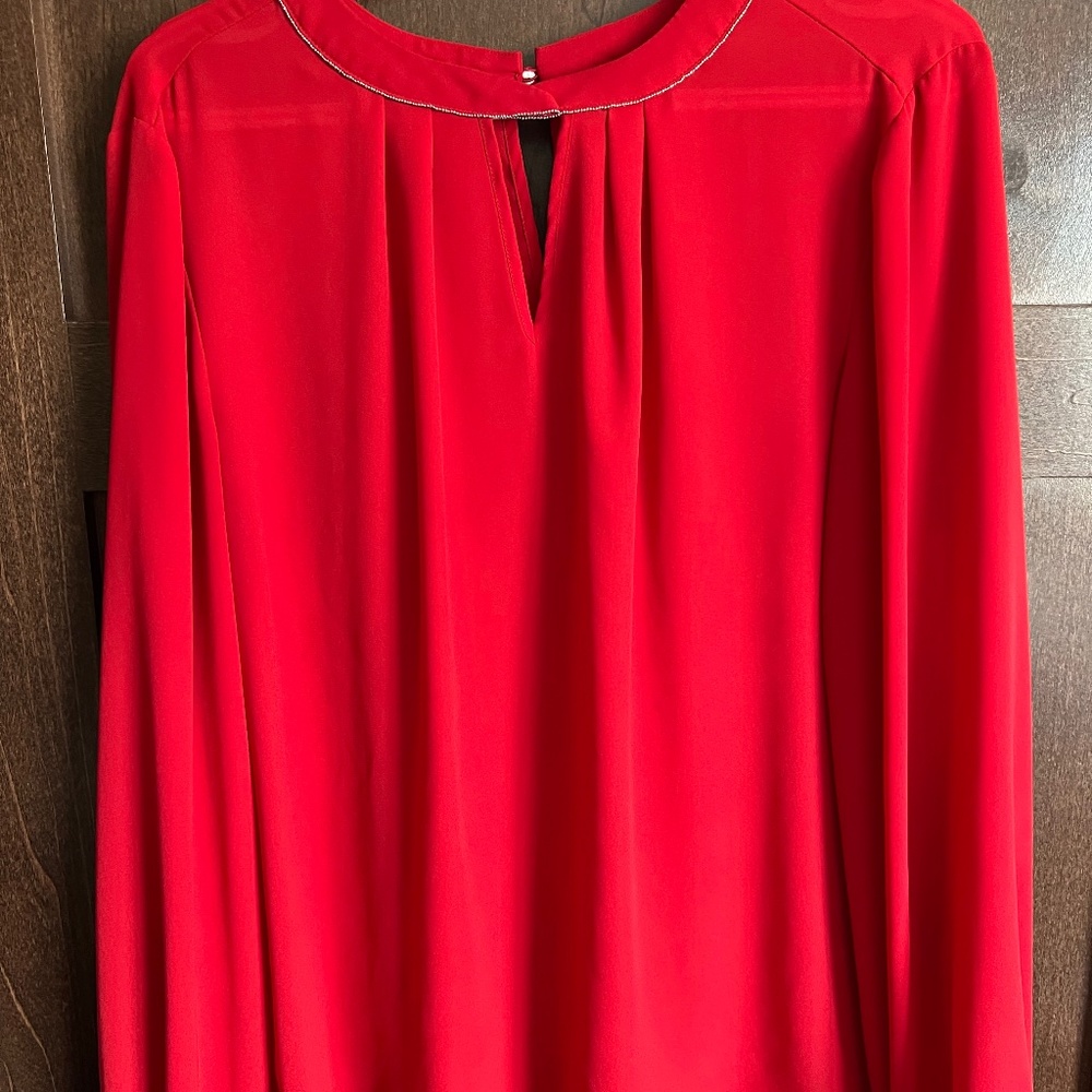 Red Blouse with Silver Beading Neckline